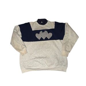 VTG 80s Lee made in USA cottagecore patchwork heart grey/blue pullover crew neck